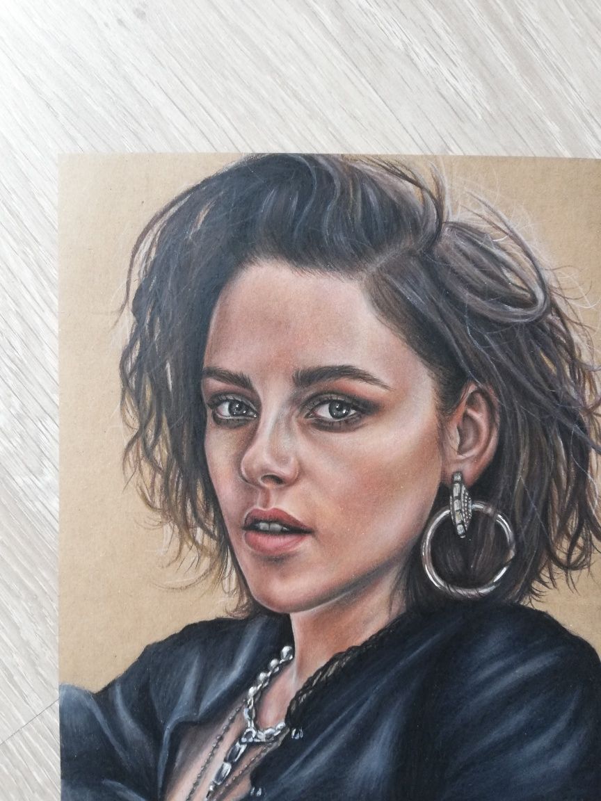 Kristen Stewart realistyczny rysunek portret kobiety kredki obraz