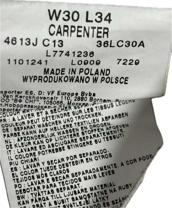 Lee Carpenter W30 L34 – męskie jeansy, ciemny denim, 100% bawełna