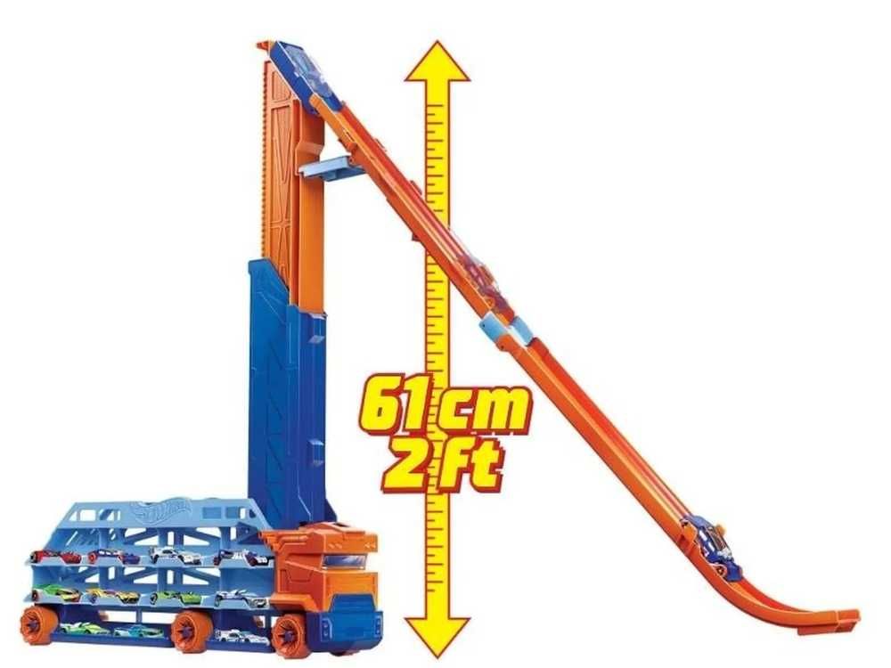 HOT WHEELS Transporter Epicki Zjazd ze Zjeżdżalnią 2w1 + Samochodziki