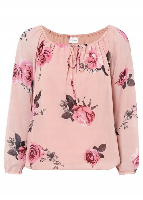B.P.C bluzka szyfonowa w kwiatki z dekoltem carmen r.52