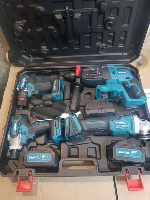 Набір Makita 4в1 Шуруповер + Болгарка + Перфоратор + Гайковерт 2АКБ