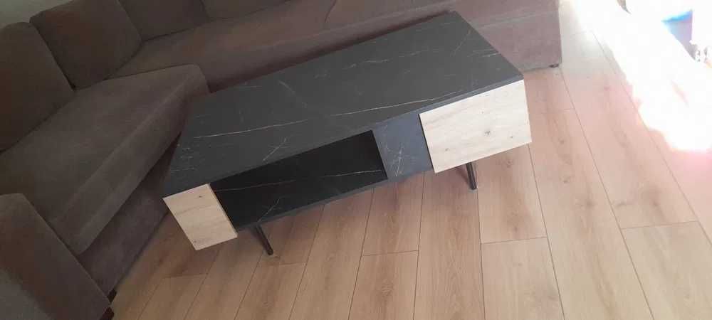 NOWOCZESNA ława stolik kawowy z półką DĄB artisan marmur z szufladą