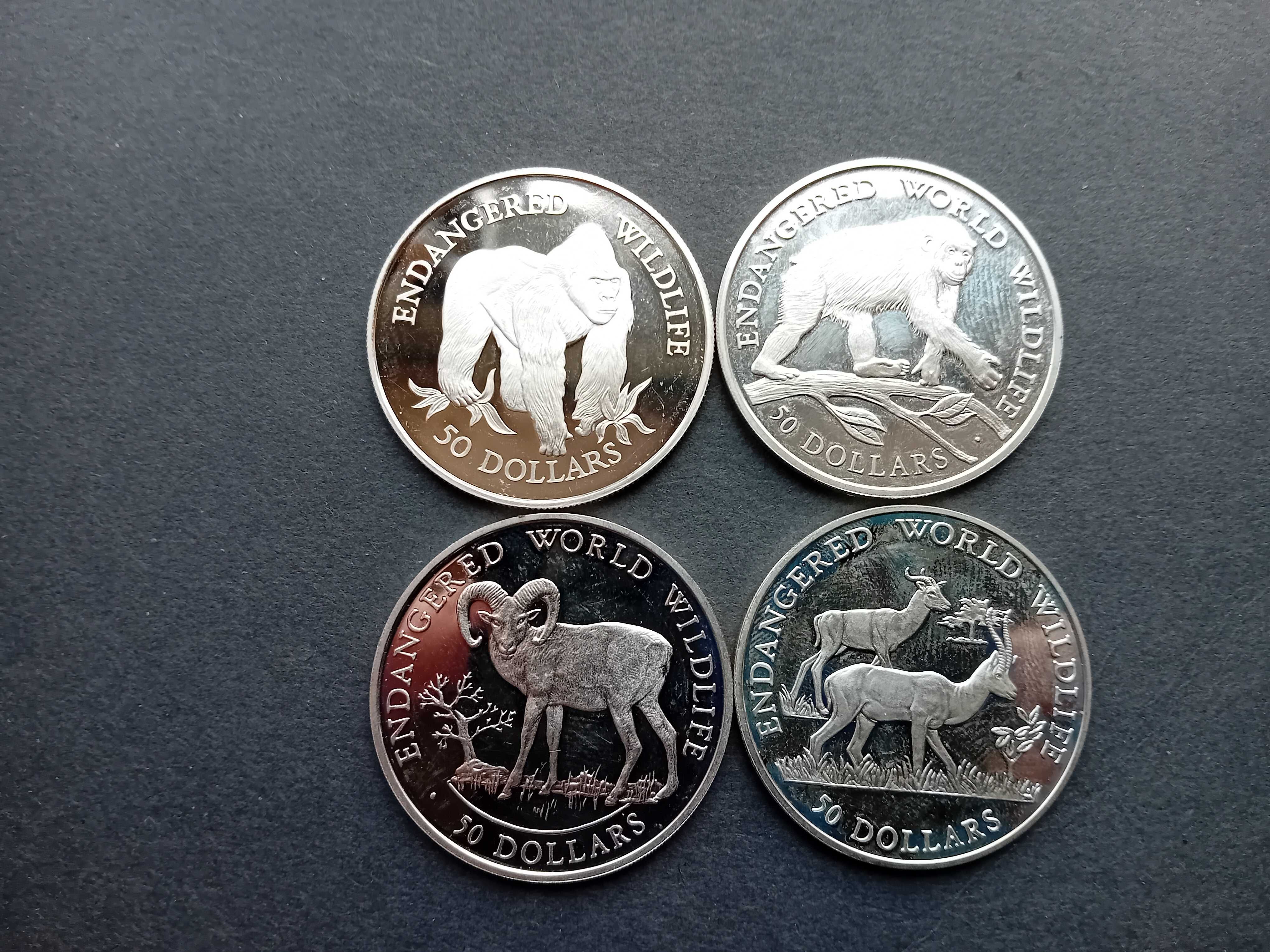 Coleção de 4 moedas prata0,999 50 Dollars Vida Selvagem novas