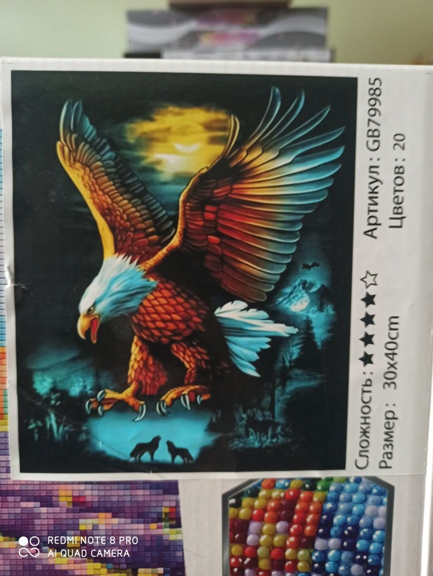 Алмазна мозаїка 30 на 40см з підрамником мозаика птах колібрі орел