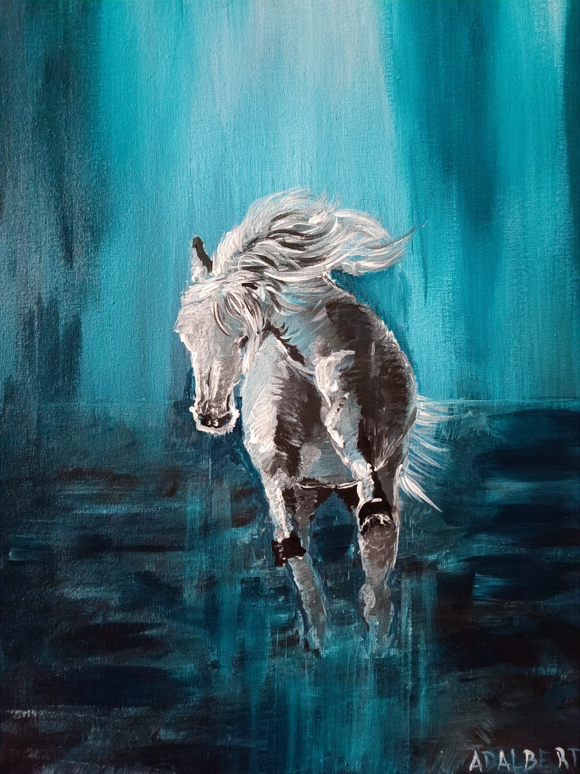 Koń w głębinach oceanu obraz ręcznie malowany