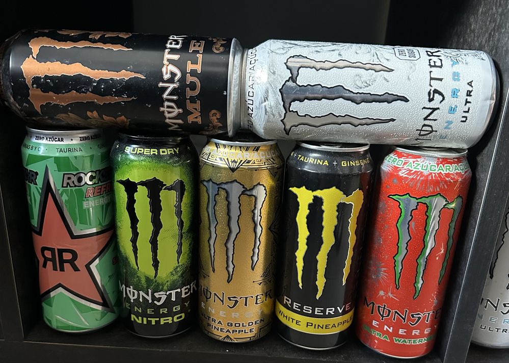 colecao bebidas energeticas, monster, redbull e rockstar