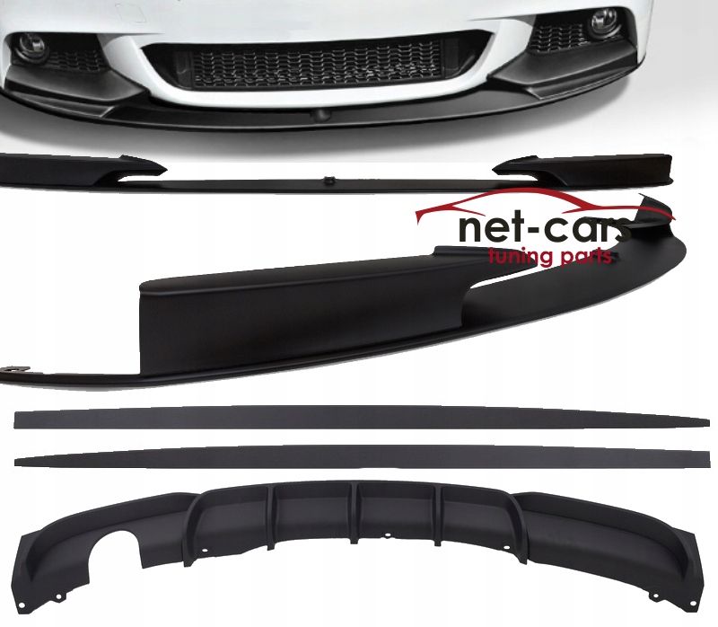 Zestaw BMW F30 F31 MPakiet spoiler przód i tył + progi czarny mat 0-