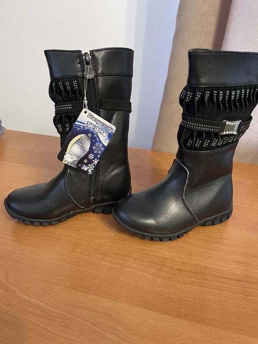 Чоботи дитячі для дівчинки нові шкіряні зимові утеплені