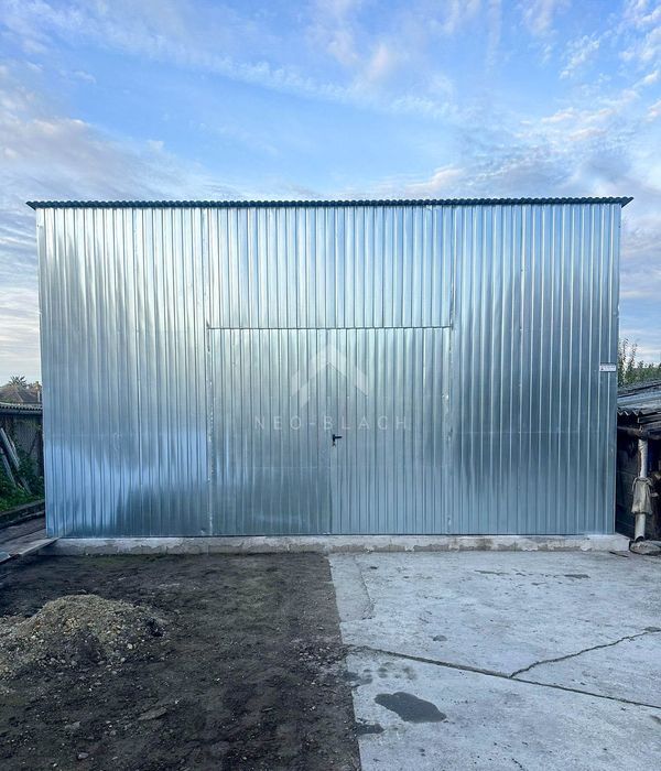 Garaż Blaszany Hala 7X8M Brama Dwuskrzydłowa Ocynk Dach Spad  Nb374