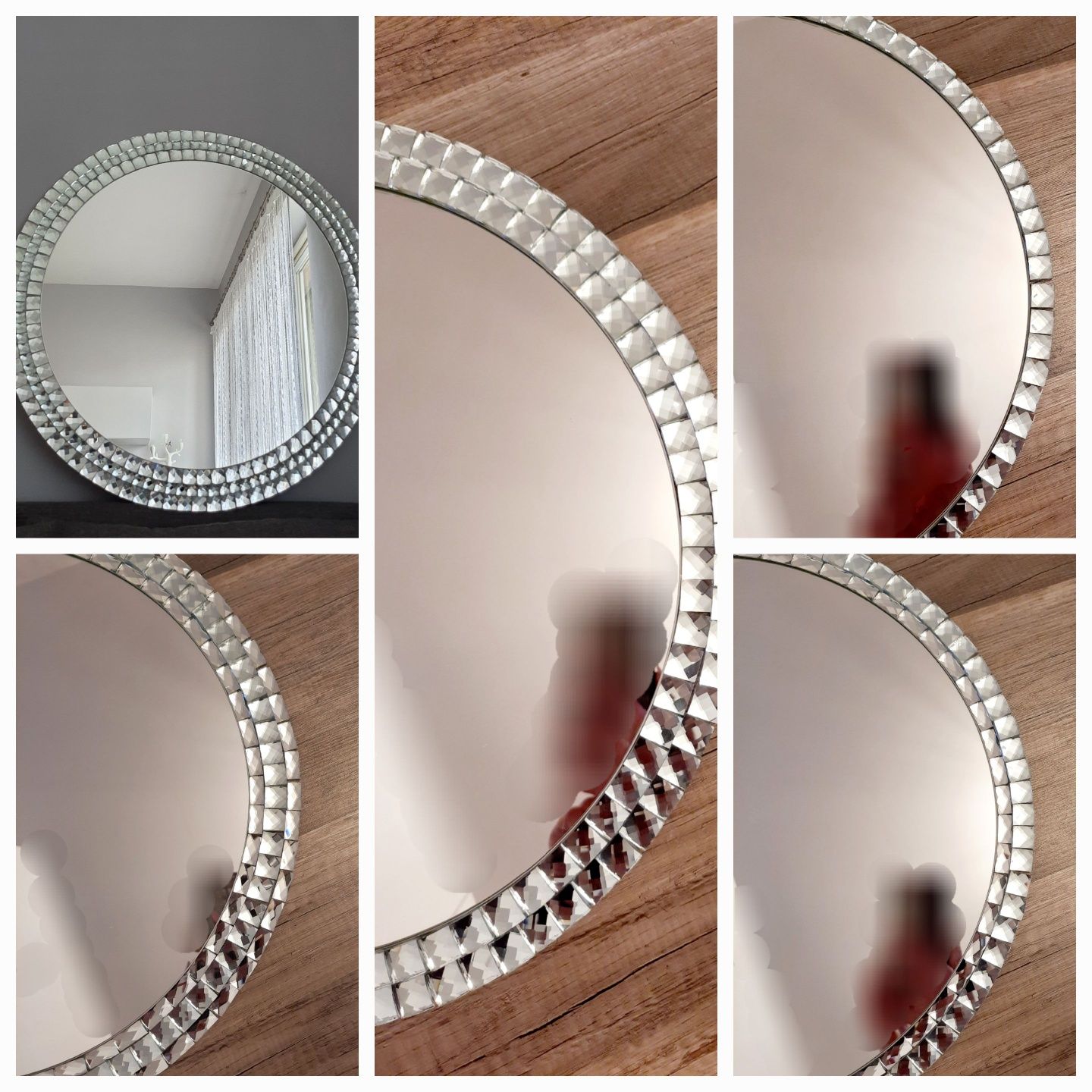 lustro okrągłe glamour kryształowe crystal diamentowa rama 50 60 70 cm