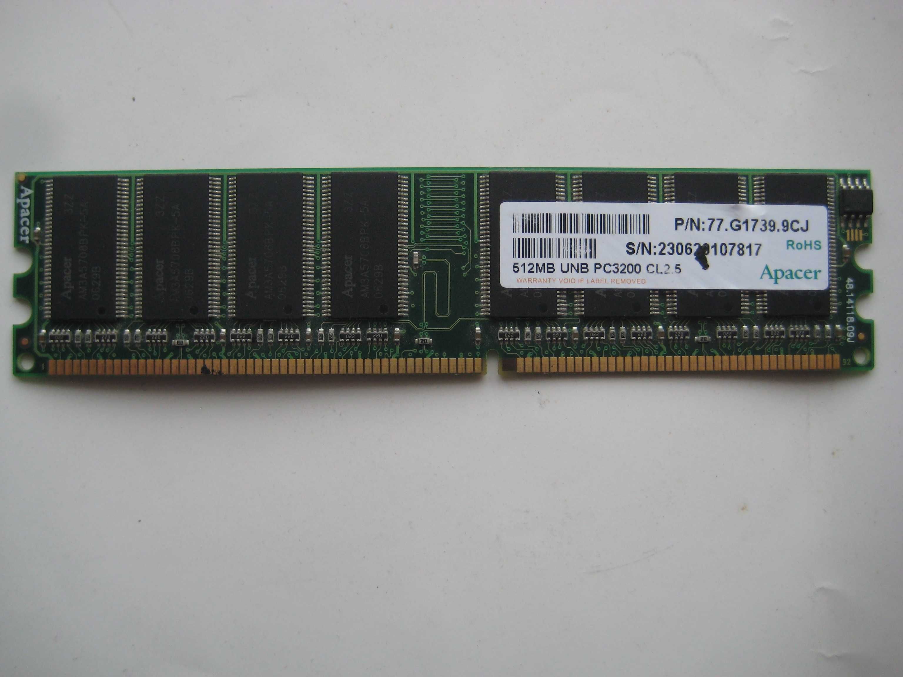 Оперативна память для ПК 512 mb DDR 400 Apacer UNB PC 3200