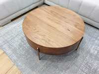 Stolik kawowy, stolik okrągły dębowy, dąb lakierowany, loftowy styl