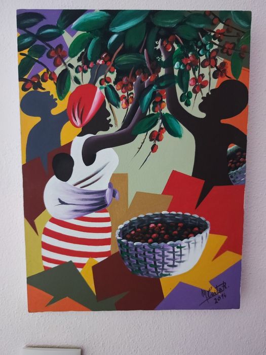 Pintura  africana  em Tela. Tema: Colheita.