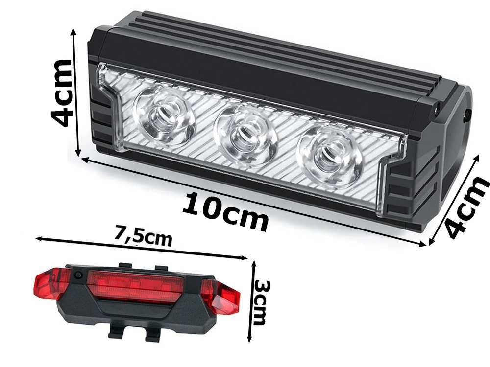 Lampka rowerowa LED światło przód i tył USB akumulator zestaw