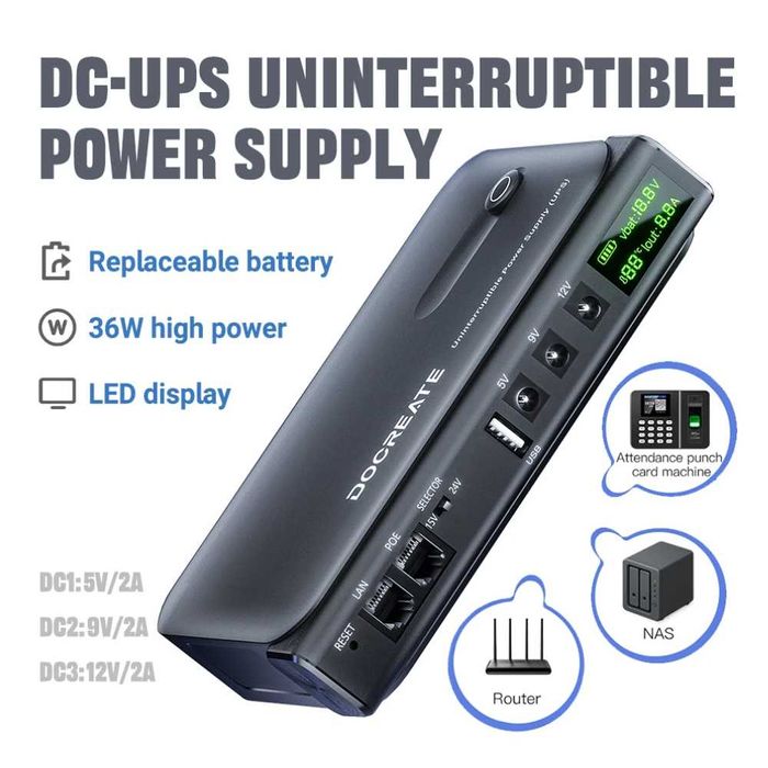 DOCREATE DC1036L - ДБЖ (UPS) для роутера, міні-ПК, IP-камер, та інш.