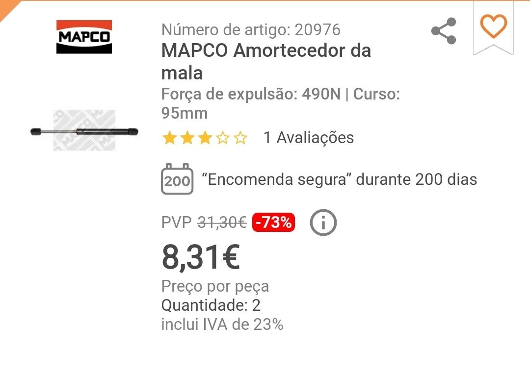 Amortecedor da mala  MAPCO 2 unidades