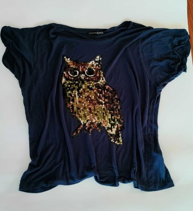 t-shirt z sową Atmosphere cekiny