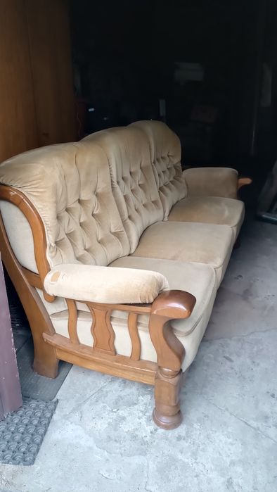 Stylowa Sofa 3 osobowa plus fotel z litego drewna kanapa