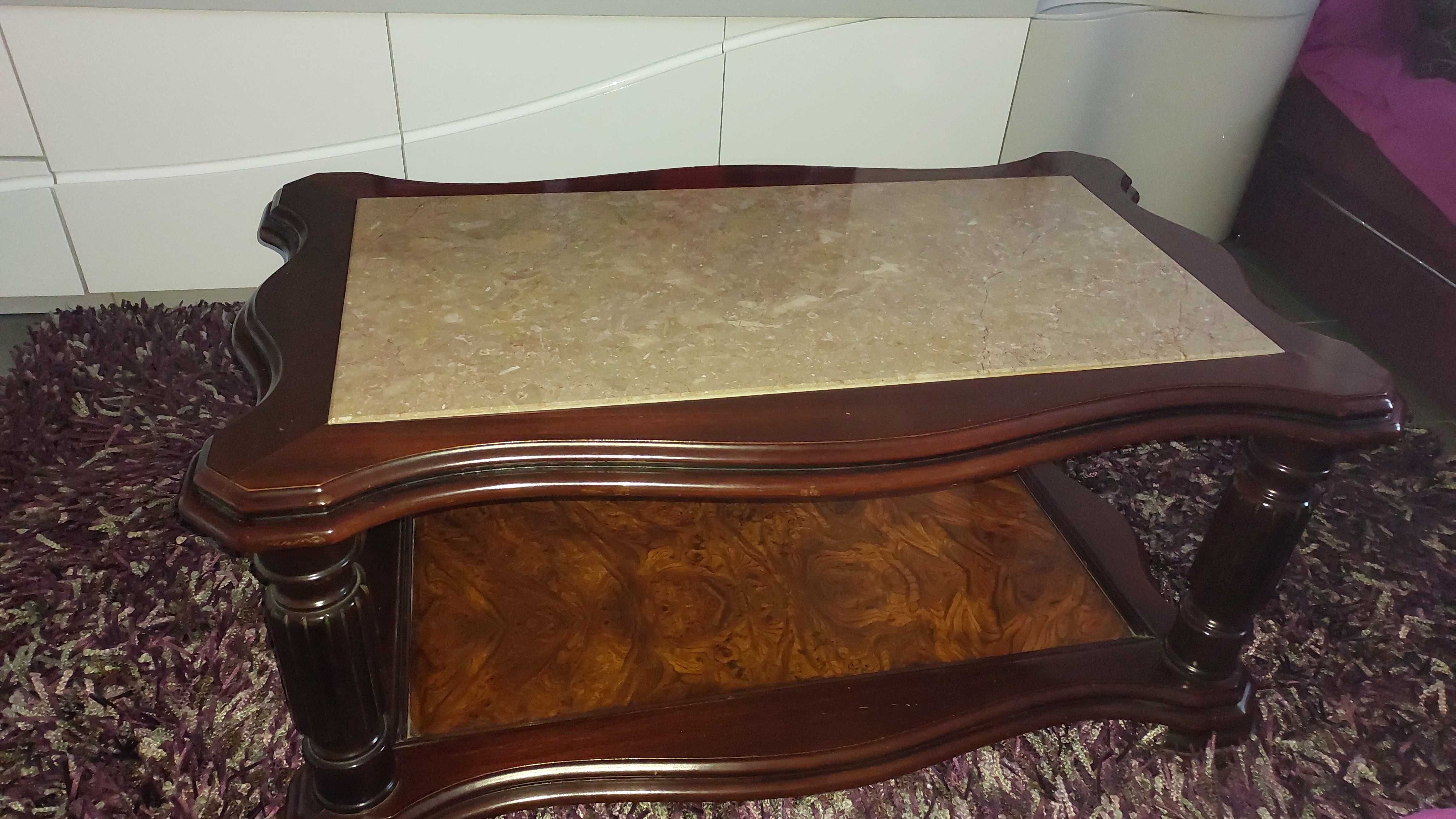 Mesa de centro em mogno com tampo em mármore