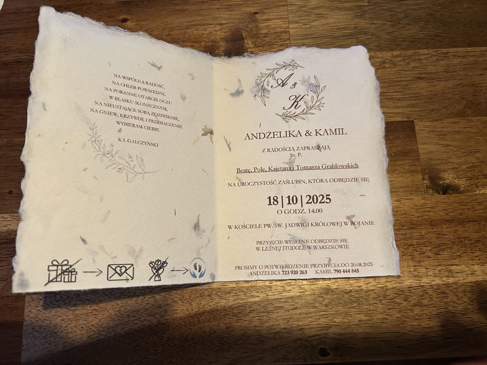 Zaproszenia kartki zawiadomienie ślub komunia chrzest boho rustykalne