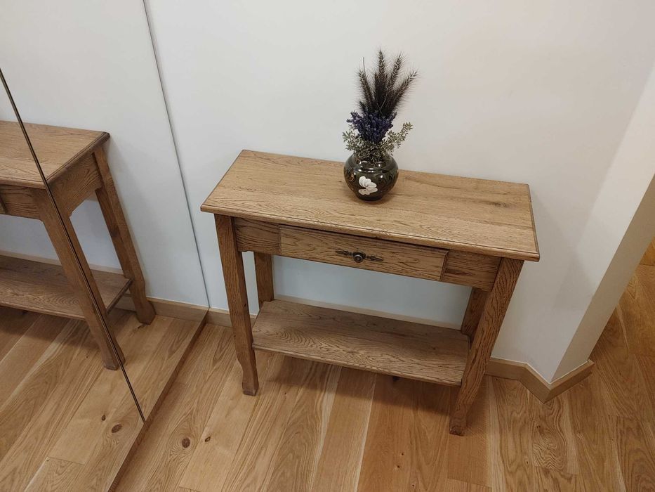 Decohouse - Konsola dębowa z szufladą w stylu rustykalnym, olejowana