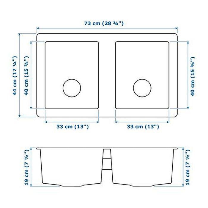 Lava-loiça / Pia Dupla em Inox (Novo) IKEA NORRSJÖN (73x44 cm)