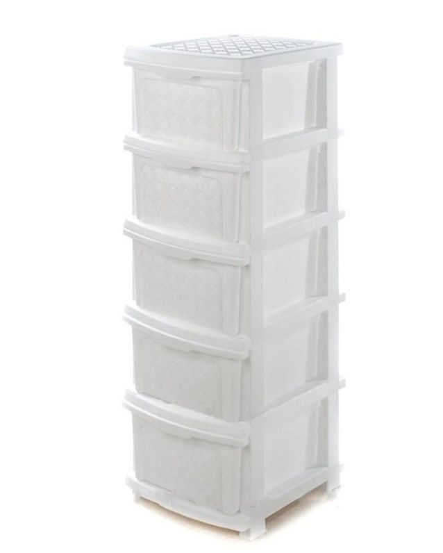 Белый пластиковый школьный комод, шкафчик, тумбочка на 5 ящиков