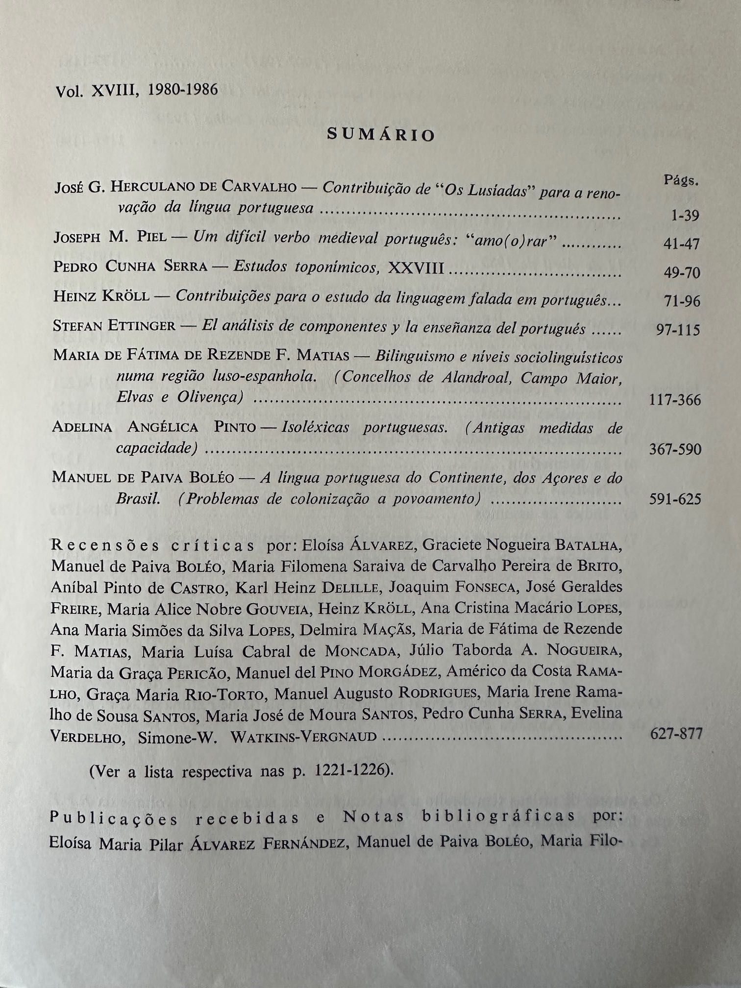 Revista Portuguesa de Filologia - 1980/1986 - Volume XVIII