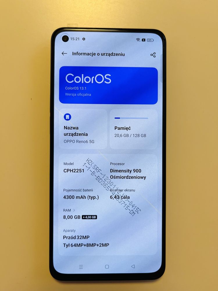 Telefon Oppo reno 6 5g