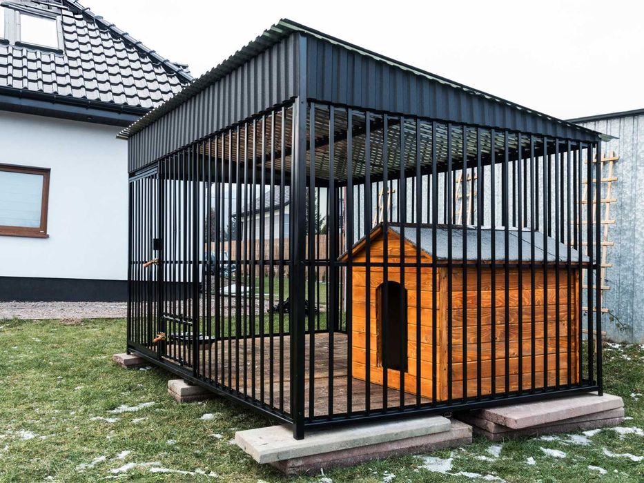 Kojec dla psa 2,9x2m gotowy zestaw z budą, podłogą i miskami TRANSTAL