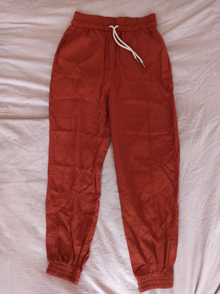 Spodnie Zara XS, alladynki, cienkie materiałowe, pomarańczowe, ceglane