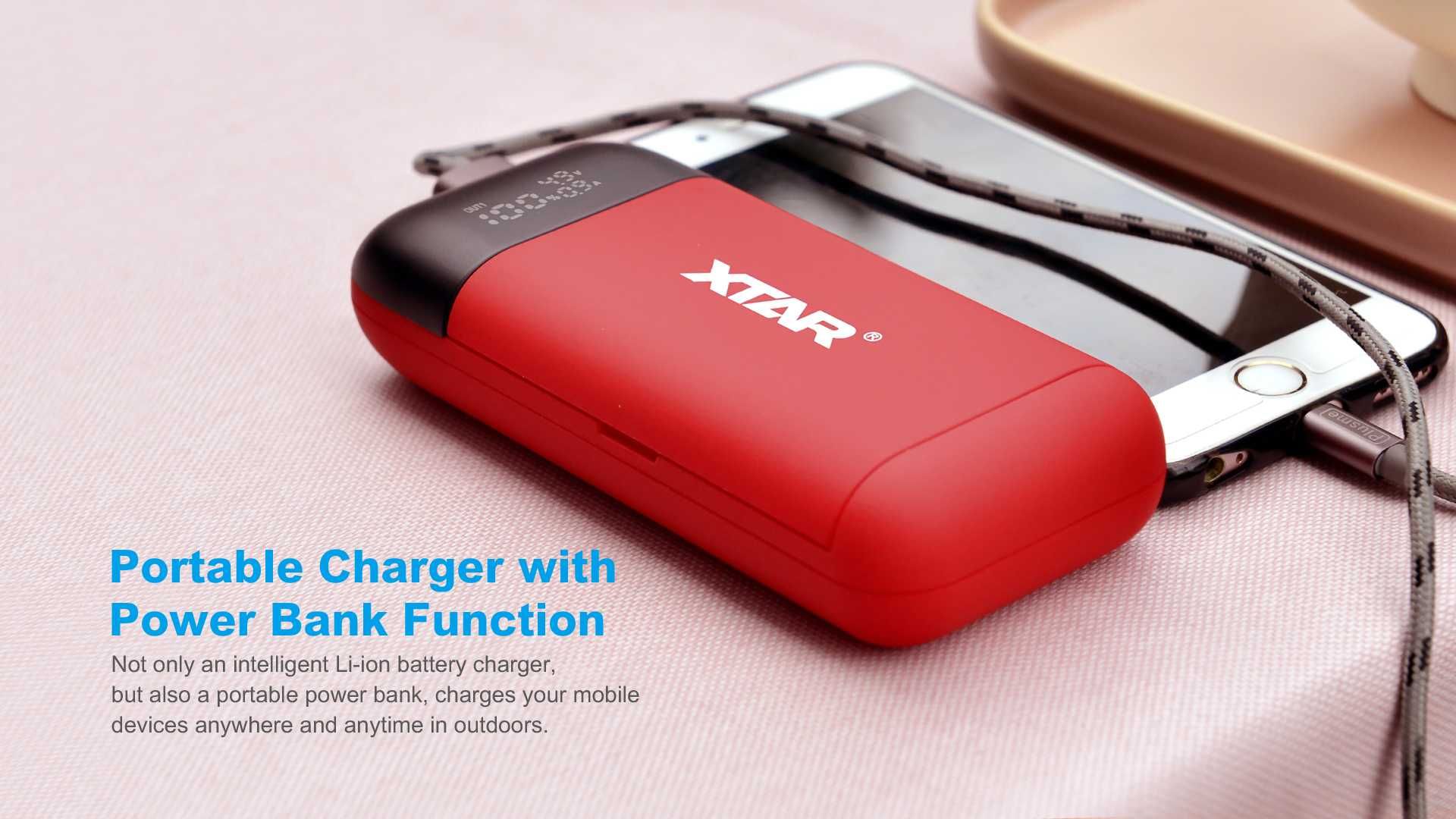 Ładowarka 2 kanałowa z funkcją Power Bank Xtar - PB2S Black