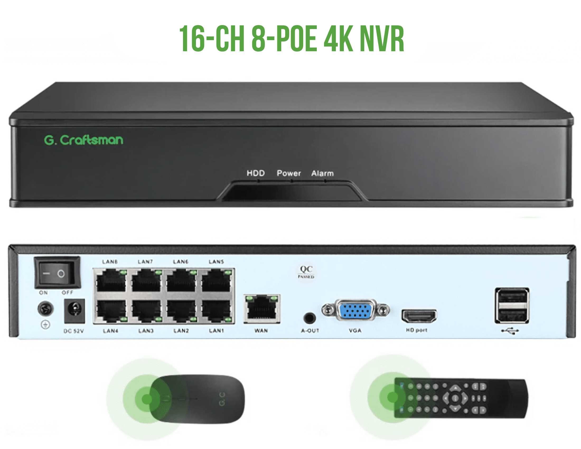 POE NVR IP Видеорегистратор G.Craftsman 8 портов 16 каналов 8Мп (4K)