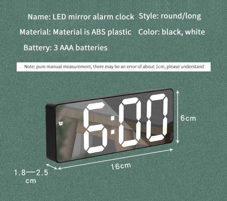 Настольные электронные LED часы, будильник, термометр black/white