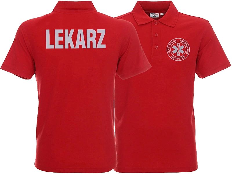 Koszulka Polo ratownicza czerwona męska odblaskowa FUNKCYJNA (L)