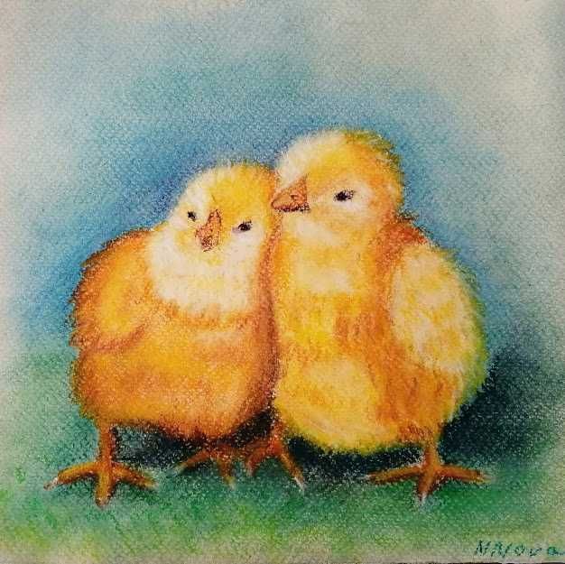 Продам рисунок пастелью. Композиция "Цыплята" 20×20