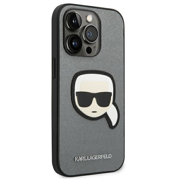 Etui na iPhone 14 Pro 6,1" Karl Lagerfeld Srebrny Saffiano