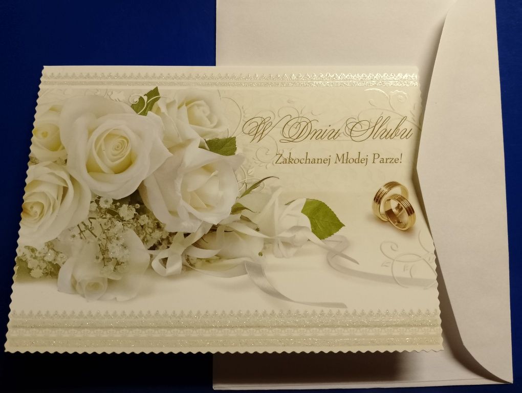 Kartka z życzeniami W DNIU ŚLUBU, składana, z kopertą, z okazji ślubu