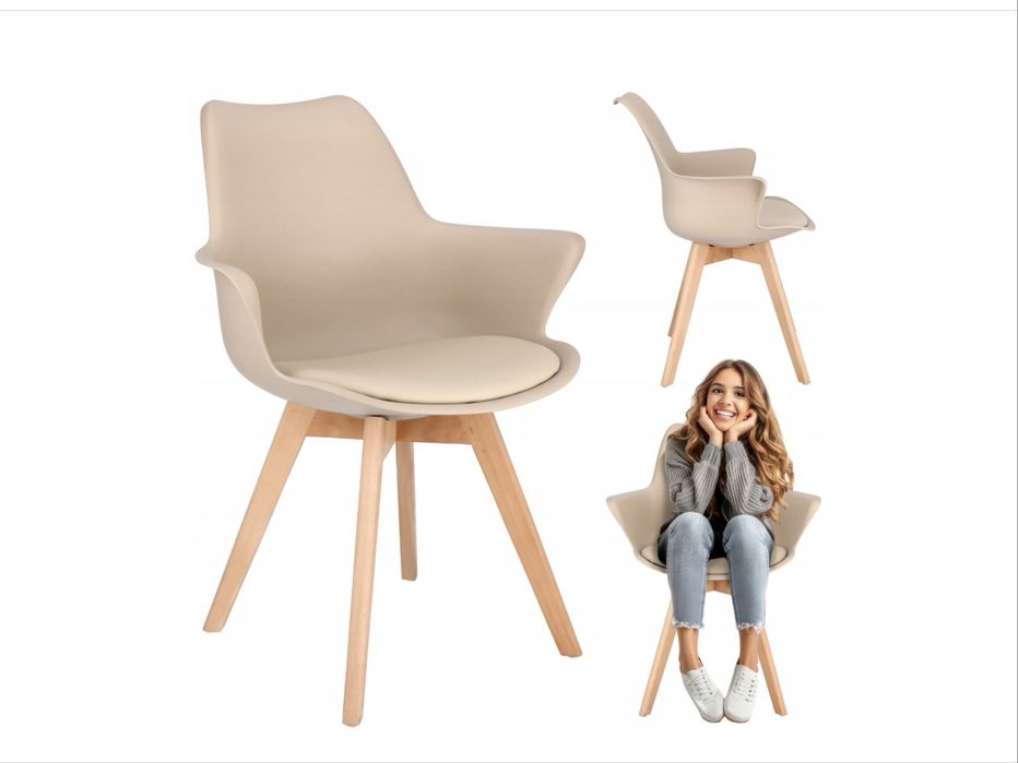 Beżowe krzesło kubełkowe 2 sztuki