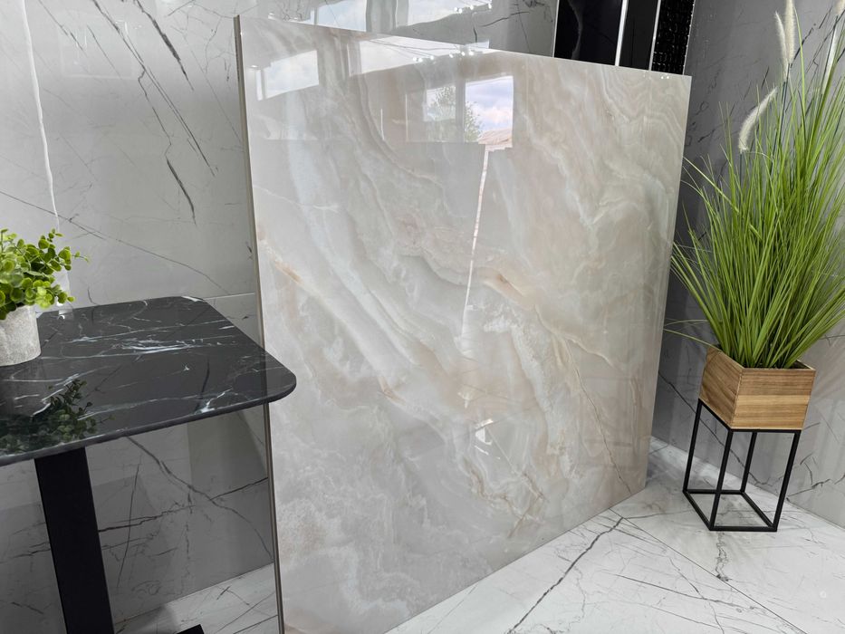 Płytka gresowa polerowana ONYX kremowy 120x120 – luksusowy POŁYSK!