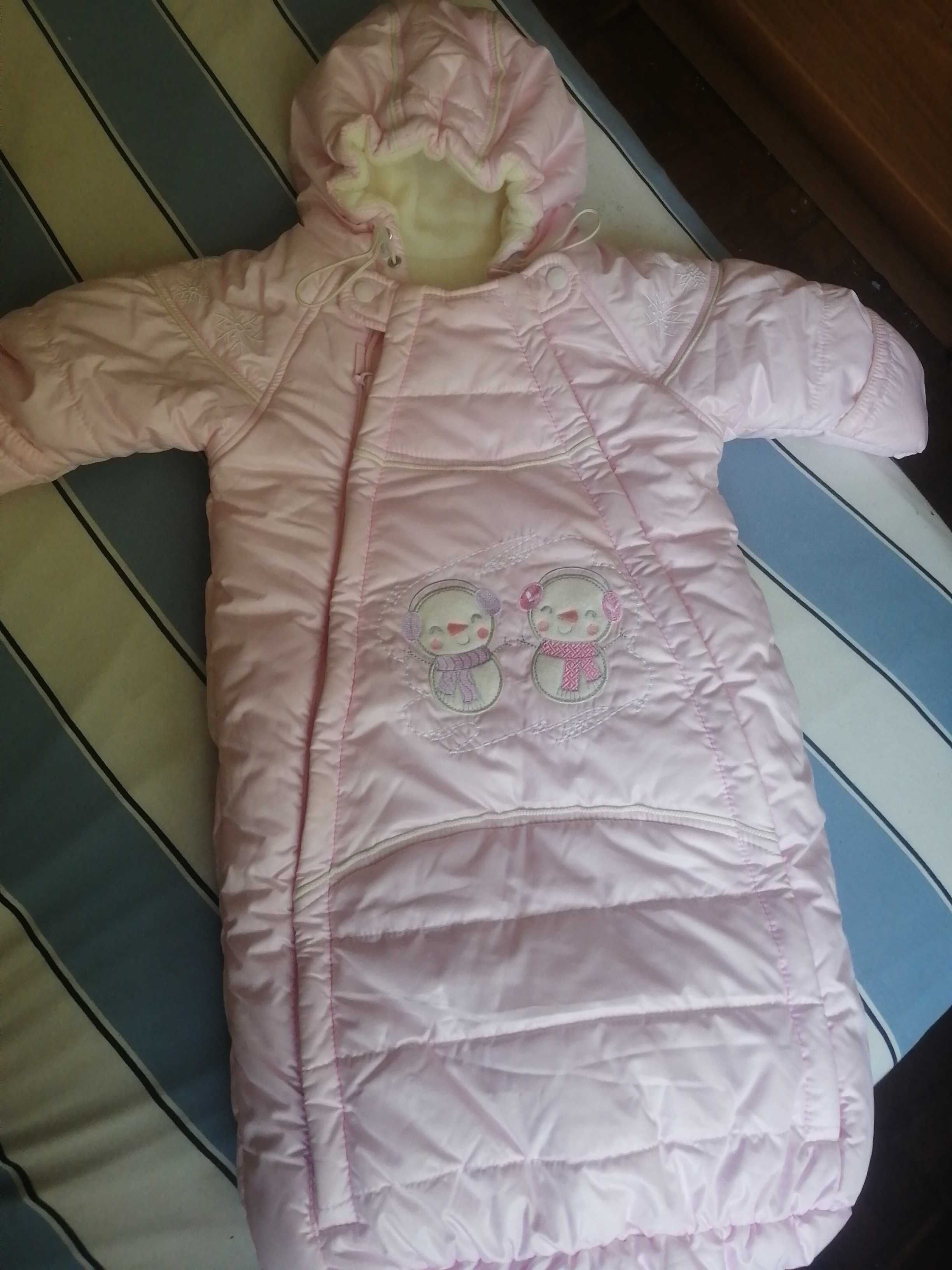 Зимовий рожевий комбiнезон-конверт дитячий для немовлят Бембi 68 см
