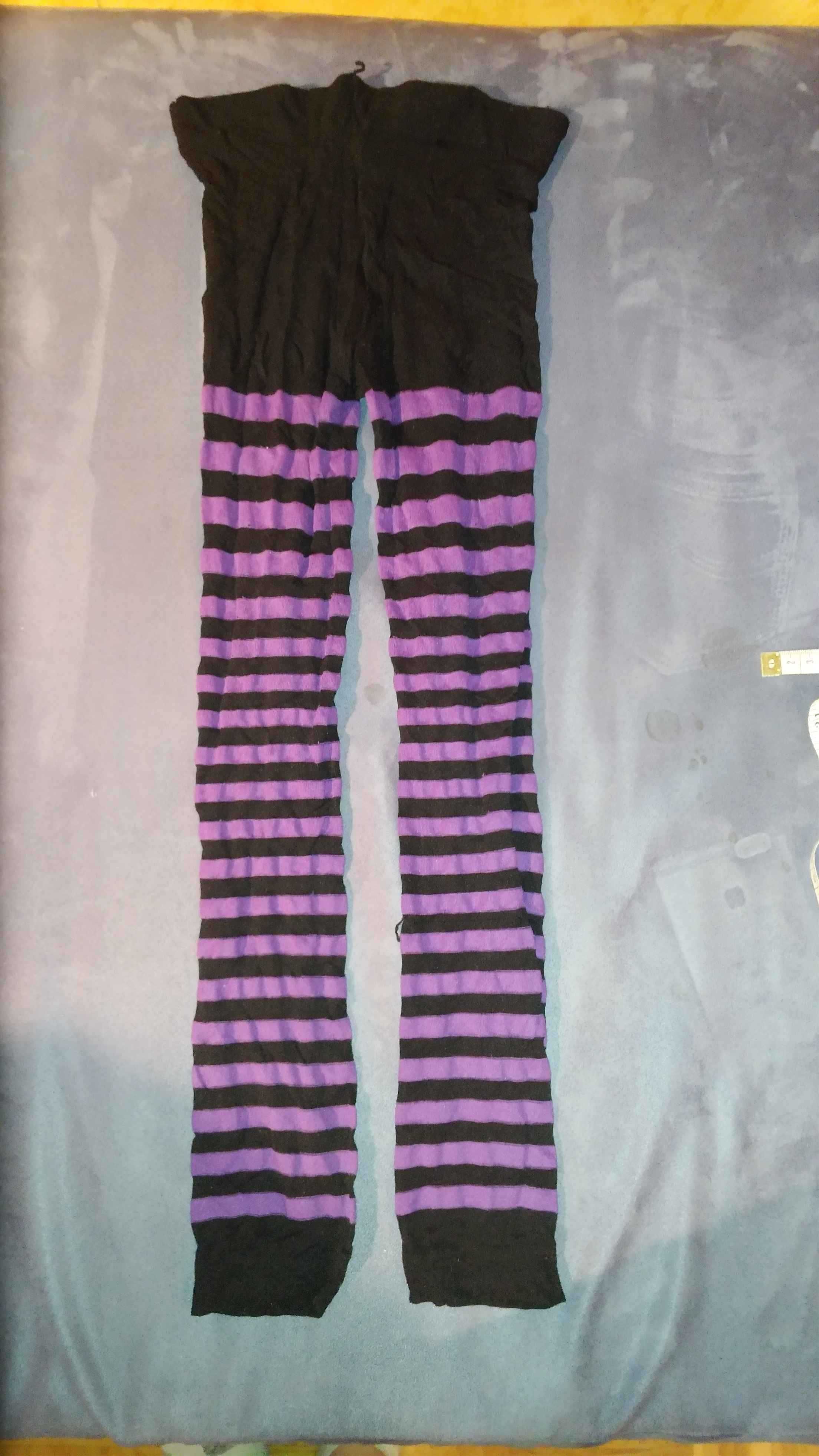 Fioletowo czarne legginso rajstopy w paski halloween dziecięce