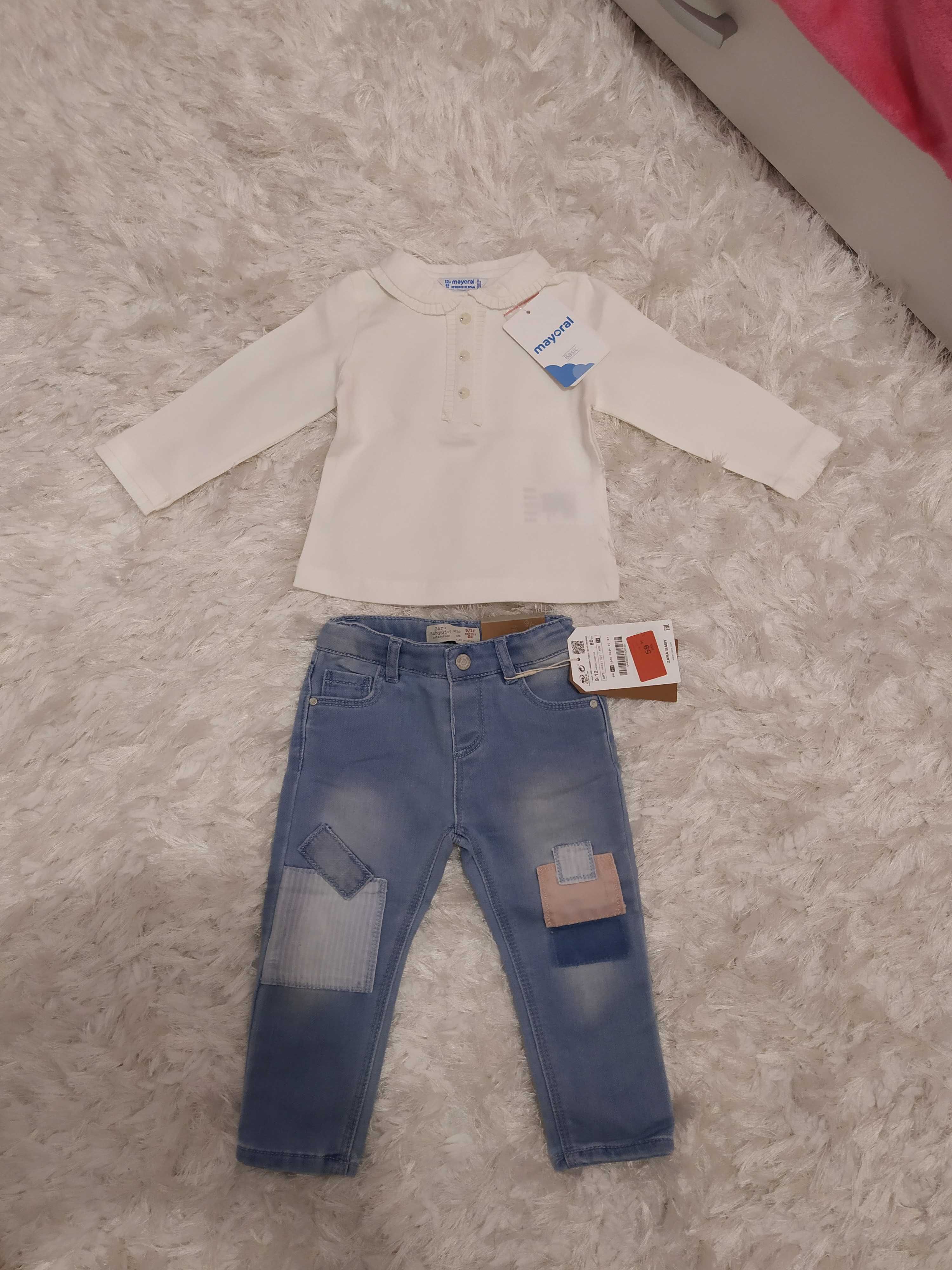 Zestaw dla dziewczynki jeansy Zara Baby i bluzeczka Mayoral rozm. 80