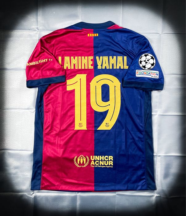 (L) Domowa Jersey 24/25 T-shirt Lamine Yamal #19 Liga Mistrzów