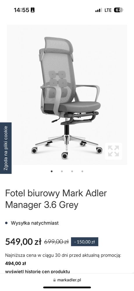 Fotel ergonomiczny Mark Adler Manager 3.6 Grey