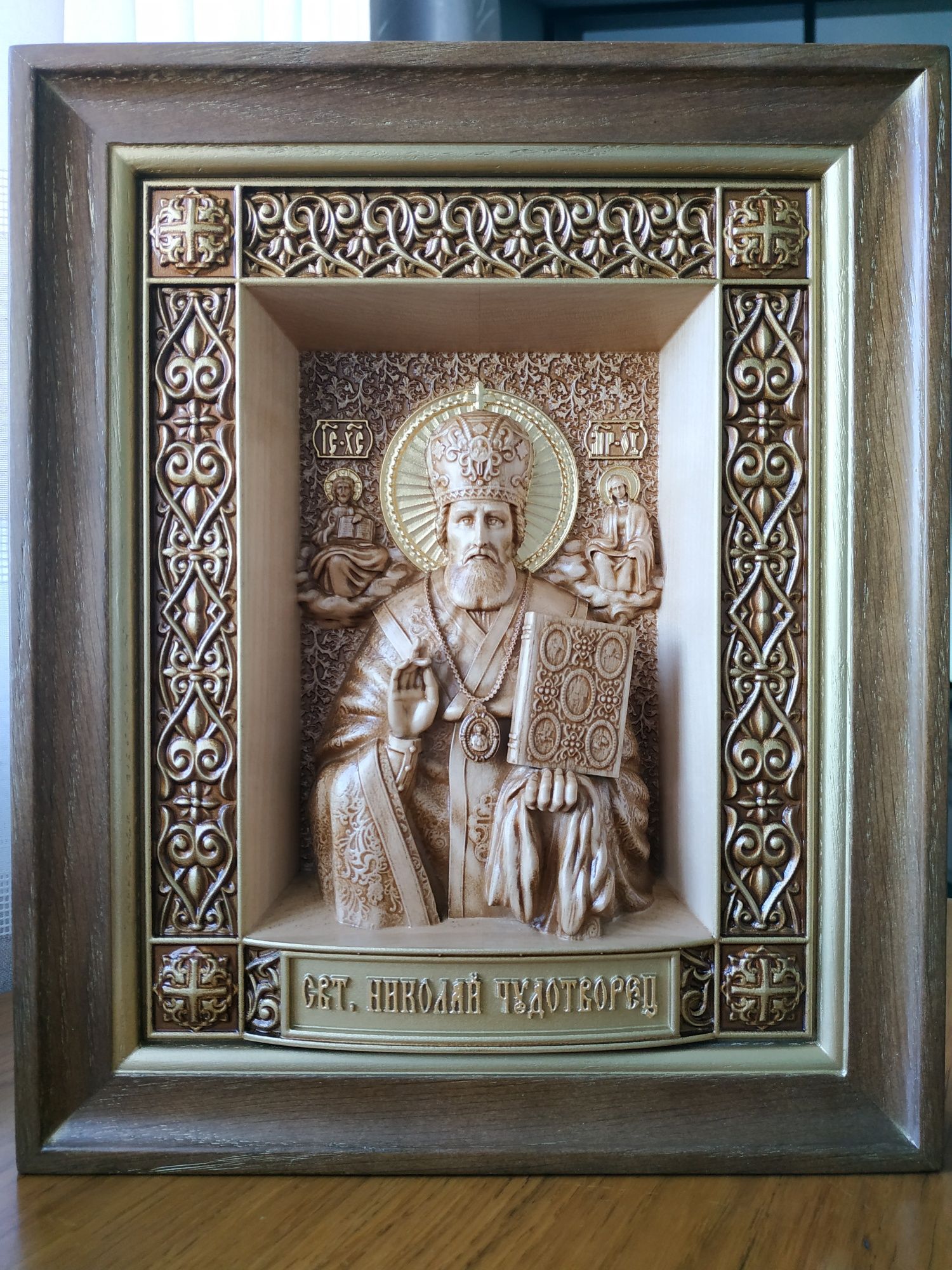 Ікона Святий  Миколай Чудотворець дерев'яна, різьблена