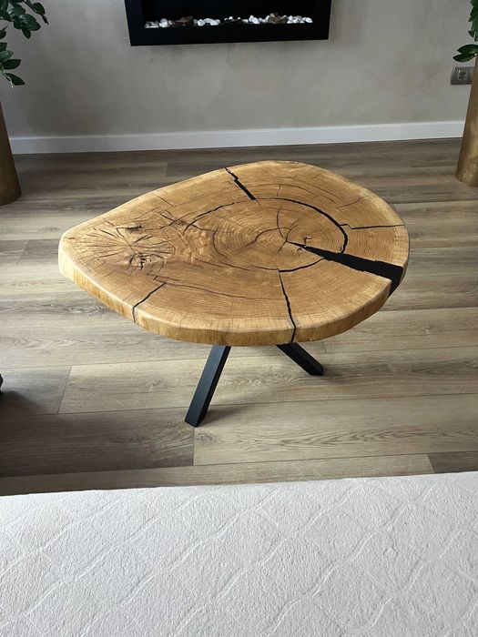 Stolik Kawowy z Plastra Dębu | Nogi Pająk | Styl Loft