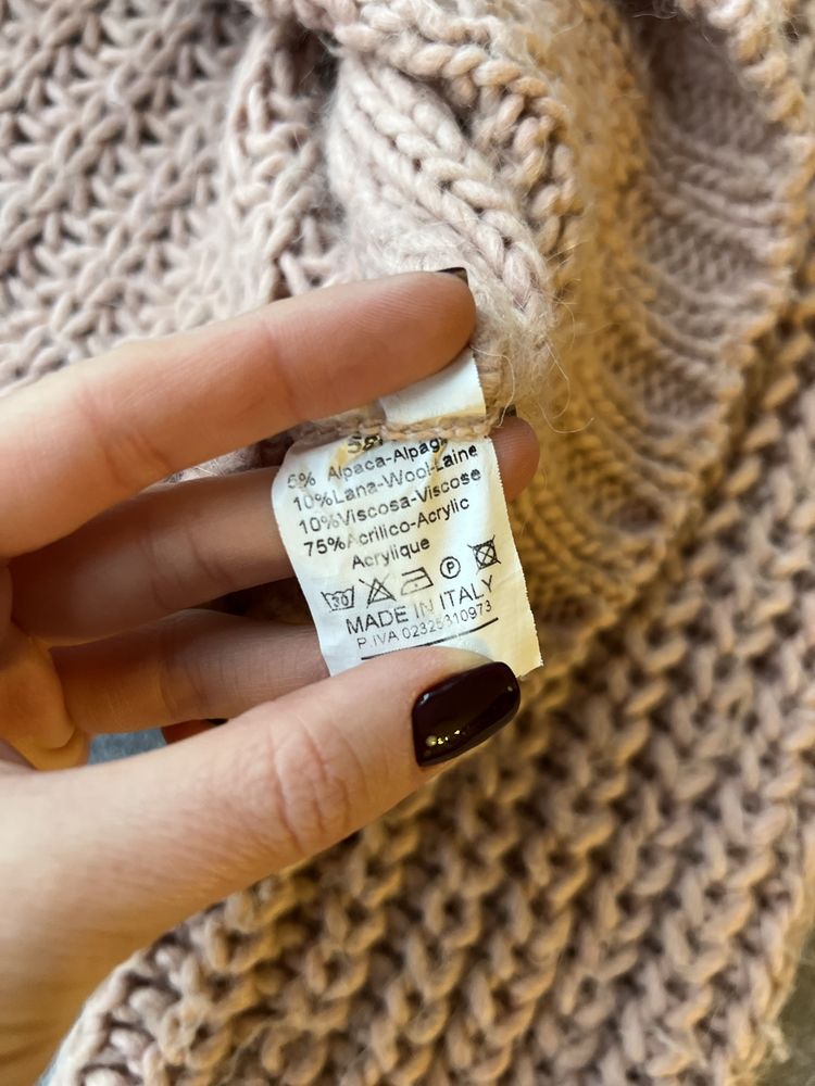 Sweter gruby z golfem, pudrowy róż, One size - pasuje na S-L