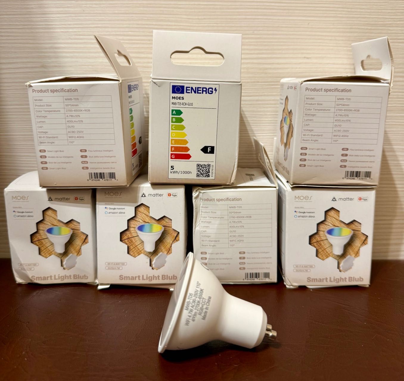 Умные лампы LED Moes GU10 Matter Wi-Fi RGB+CCT HomeKit 100ч наработка