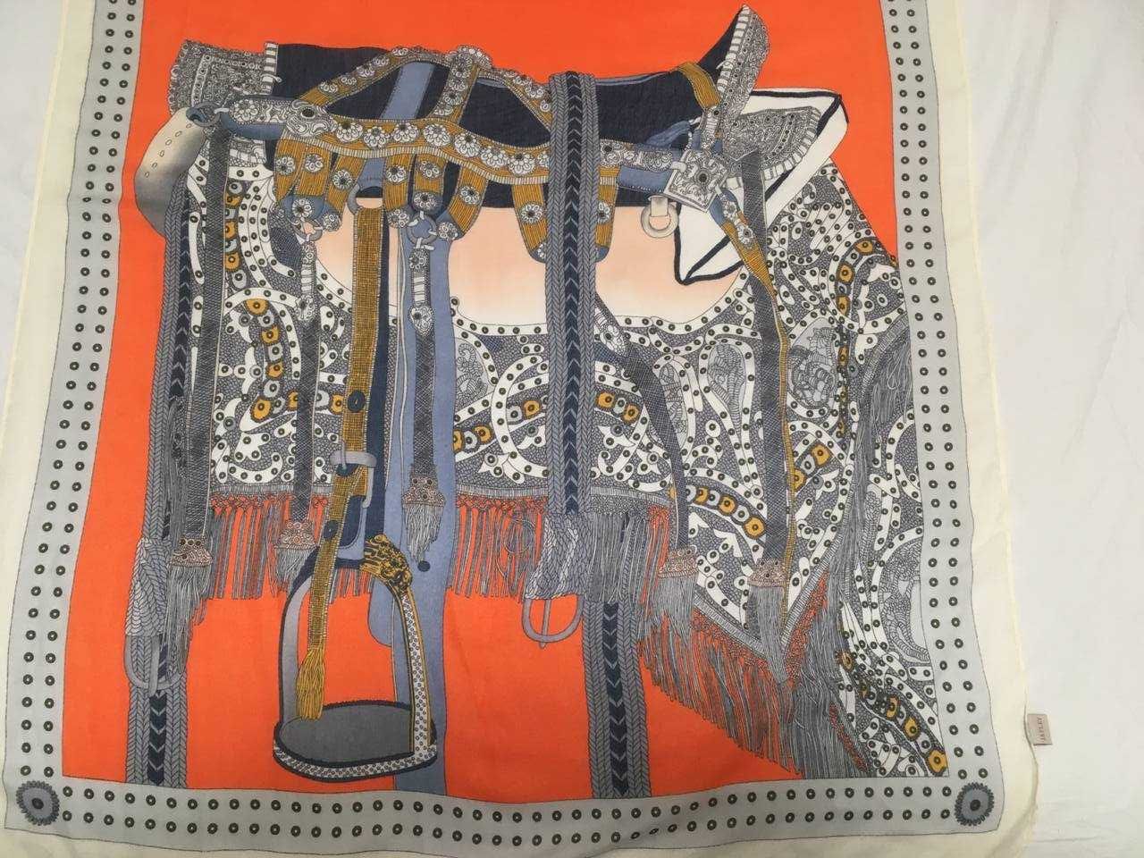 Великий шарф палантин з кашеміром та шовком в стилі Hermes